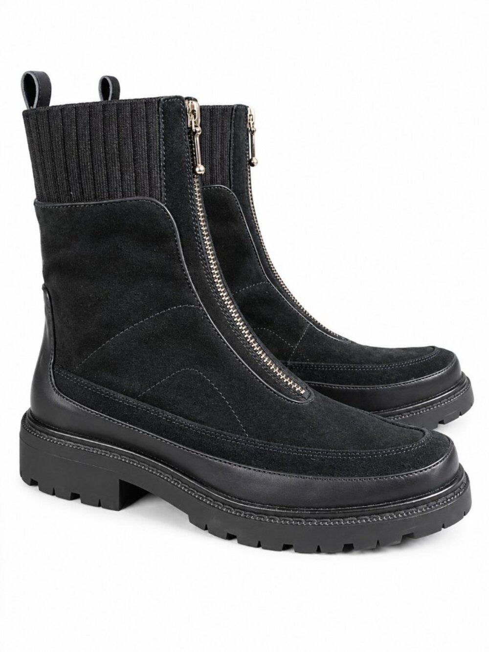 Sam Edelman Women's 9.5 Leone Black Suede Leather Chunky Zip Up Chelsea Boot